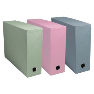 Exacompta Réf. 89239E - 5 boîtes de Transfert Autentik en Papier recyclé teinté dans la Masse - Dos 90mm - œillet en métal - pour A4 - dim 25,5x34x9 cm - Couleurs Assorties - livrées montées