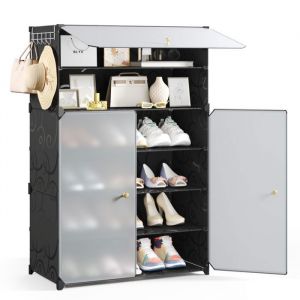 Meuble &agrave; Chaussures 6 Niveaux pour 18 Paires de Chaussures, &Eacute;tag&egrave;re &agrave; Chaussures avec Portes et Rangement Amovible pour Entr&eacute;e/Salon, 60L x 30P x