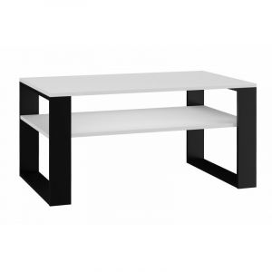 ASISA - Table basse rectangulaire style loft - Dimensions 90x58x50 cm - Table basse avec étagère Blanc mat - Blanc mat