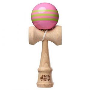 Image de Kendama USA - Kaizen Triple Rayure &ndash; Rose avec Triple Rayure Vert Citron &ndash; Brillant