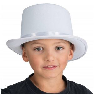 Ruedelafete Chapeau Haut de Forme en feutrine, Blanc ENFANT
