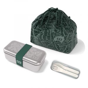 monbento Set lunch box m&eacute;tal 700ml Graphic Jungle + Couverts + Sac repas