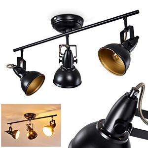 Hofstein Plafonnier Tina en métal noir et or, luminaire de plafond à 3 spots orientables pour ampoules E14 max. 40 Watt, compatible ampoules LEDs