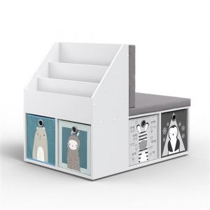 Bibliothèque enfant Onix, Gris, 97.1 x 78.4 cm avec 6 boîtes pliantes opt.2, Vicco