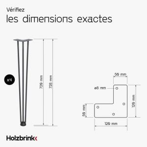 Image de Pied de Table en Acier Hairpin Triple Barre 12 mm, Hauteur: 72 cm, Gris Anthracite, 4 pcs, HLT-13A-72-7016 - Holzbrink