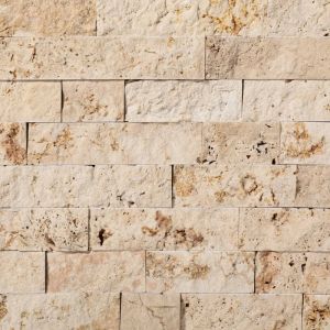 Briquette de parement Premium pierre naturelle Travertin Beige Nuanc&eacute; H.5cm int&eacute;rieur / ext&eacute;rieur (lot 1 m&sup2; vrac)