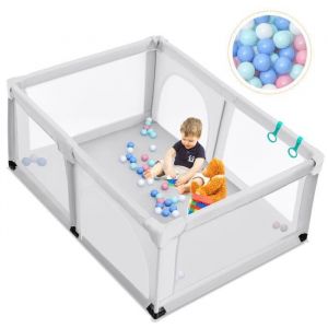 Costway - Parc Bébé avec 2 Poignées et 50 Balles Colorées, Aire de Jeu en Maille Respirante avec Porte de Sécurité, Ventouses Antidérapantes, Clôture