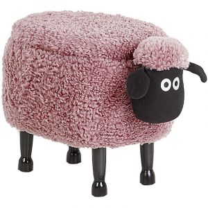 Beliani Pouf Tabouret pour Enfant en Forme de Mouton en Tissu Rose et Pieds Bois avec Coffre de Rangement