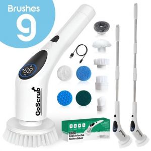 Brosse de nettoyage électrique GoScrub Cleaning King V2 - Brosse à récurer électrique avec manche- pour salle de bain ou cuisine - 9 accessoires