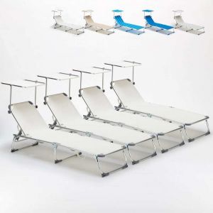 Image de Beach and Garden Design 4 transats chaises pour la mer pliants avec paresol CALIFORNIA | Blanc