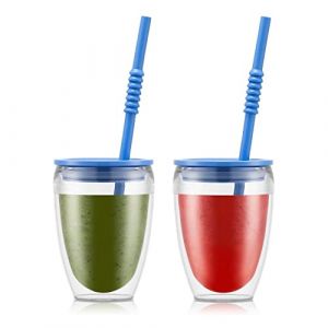 Bodum 2 Gobelets double paroi avec couvercle hermétique et paille silicone Pavina to go matisse - 0.3 L