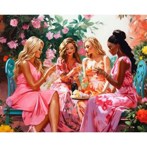 Broderie diamant : Toast des Divas au Jardin - toile tendue sur chassis