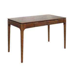 Bureau bois d'hévéa placage frêne 2 tiroirs noyer