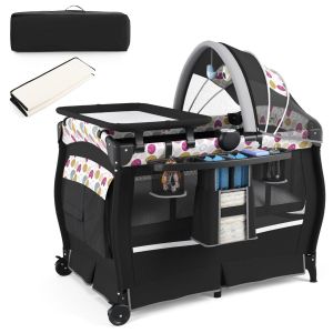 Lit, berceau, table à langer et boîte à langer portatifs 4-en-1 Coast - Noir - 102 x 72 x 82 cm