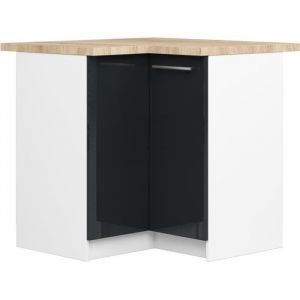 Meuble de cuisine bas Akord S90 d'angle oliwia Blanc 90 cm 2 portes façade Graphite Brillant 2 étagères 90x46x85 cm