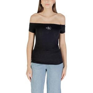 Calvin Klein T-Shirt Manches Courtes Femme Off Shoulder Épaules Dénudées, Noir (Bla, S