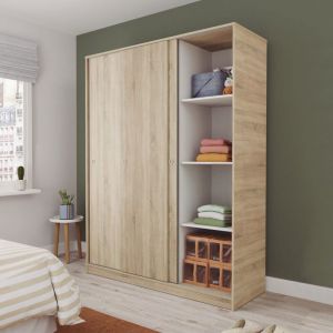 Pegane Armoire Placard de rangement de 3 portes coulissantes coloris cambrien - Longueur 150 x Profondeur 55 x Hauteur 200 cm -