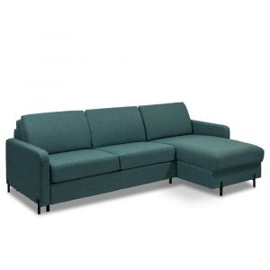 Italian Spirit Canapé angle méridienne EXPRESS BERLIN lattes 160 cm matelas 16 cm pieds métal noir tissu bleu