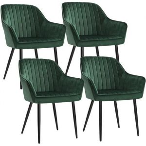 Songmics Chaise Salle à Manger, lot de 4, Chaise de Cuisine, Fauteuil en Velours, Rembourrée, avec Accoudoirs, Charge Max. 120 kg, Pieds en Métal,