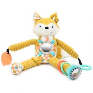 Les Déglingos LES - Peluche d'activité Nomade Cyranos le renard - Jaune moutarde- Jouet d'éveil pour bébé - Idée Cadeau - Dès la Naissance - 36 cm