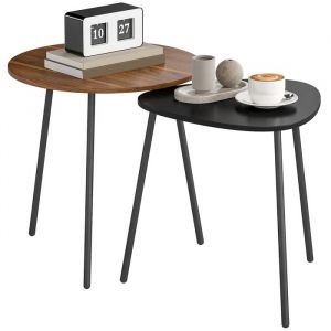 Homcom Lot de 2 tables basses gigognes - style contemporain - cadre en métal - en forme ronde et triangulaire - noyer et noir