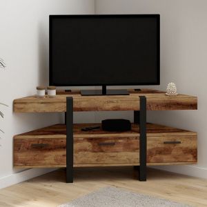 Idmarket Meuble TV 110 cm d'angle AUSTRIA bois pied épingle avec tiroirs