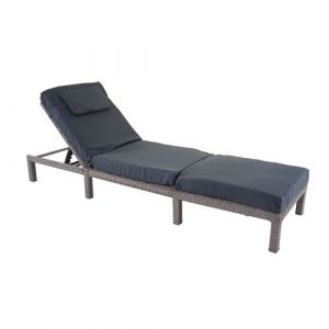 Mendler Chaise Longue HWC-A51, en polyrotin, transat de Jardin ~ Premium Gris, Coussin Gris foncé