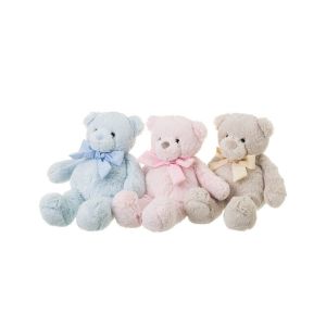 Wadiga Set de 3 Peluches Oursons Bleu, Rose, Beige - Hauteur 33cm