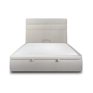 Lit coffre 140x200cm avec tête de lit lignes Velours Gris clair - Hauteur totale : 39cm