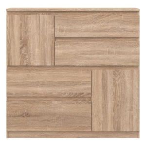 Commode 2 portes 4 tiroirs Chêne clair - qiz - l 107 x l 35 x h 105 cm - Bois clair