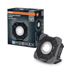Osram Projecteur de travail LED VAL BAT POCKET, gris foncé/noir, 10W, 1000lm, blanc froid, gradation progressive, alimenté par batterie, petit, portable, avec support, format de poche, IP54, 6500K.