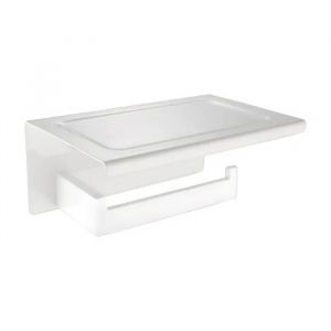 Porte-papier toilette mural pour salle de bain &eacute;tag&egrave;re acier inoxydable blanc support