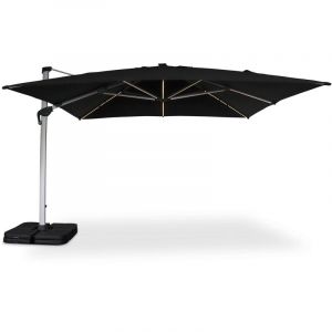 Alice's Garden Parasol d&eacute;port&eacute; haut de gamme LED carr&eacute; 4x4m &ndash; PYLA LED noir &ndash; Toile europ&eacute;enne Agora, structure en aluminium anodis&eacute;, rotatif,