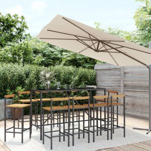 VidaXL Ensemble de bar jardin 11pcs noir poly rotin/bois massif acacia Noir