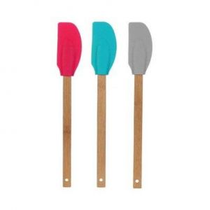 Image de Lily cook Spatule en bambou et silicone avec accroche (Lot de 3) - Fuschia, Turquoise, Gris