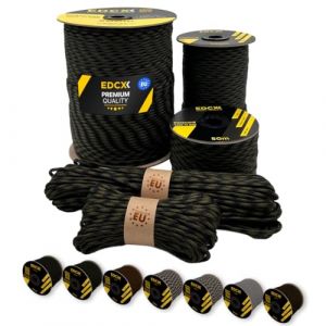 EdcX Paracord 4 mm, 20+ Couleurs Militaires (15 m, 30 m, 50 m, 100 m, 300 m) | Idéal pour l'artisanat, Le Camping | Corde 100% Nylon 4 mm | Cordon 550 Type III (Black Forest, 30 m)