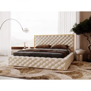 Lit rembourré avec rangement 200x200 velours beige Wave