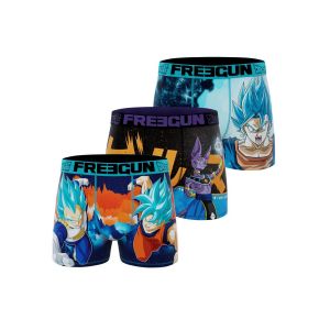 Freegun Boxer Enfant Dragon Ball Super, Caleçon Garçon, Ultra-Doux & Confortable (Lot de 3) Taille 12/14 Ans Turquoise/Violet/Orange/Noir