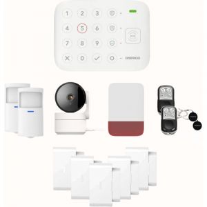 Daewoo Pack Alarme Connect&eacute;e WiFi/GSM Vigilia VIG103+ &ndash; Syst&egrave;me sans Fil et sans Abonnement, Compatible Animaux, D&eacute;tecteurs et Sir&egrave;ne Inclus + Cam&eacute;ra de Surveillance Full HD, Application Incluse