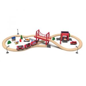 Leomark Circuit de Train en Bois avec équipe de secours - Jouet - Mixte - Beige - 51 pièces