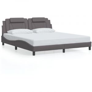 VidaXL Cadre de Lit avec Tête de Lit, Lit Rembourré avec Coussin, Lit Double, Lit Adulte Chambre, Moderne, Gris 180x200 cm Similicuir
