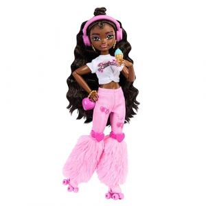 Mattel Dream Besties « Brooklyn » Poupée articulée aux cheveux châtain foncé pratiquant le roller, avec 9 accessoires sur le thème de la musique et de la vidéo, JFX97