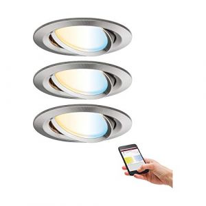 Paulmann Nova Plus 92962 Spot LED encastrable Smart Home Zigbee Tunable blanc rond orientable avec 3 spots 6 W &agrave; intensit&eacute; variable en fer bross&eacute; et zinc 2700 K