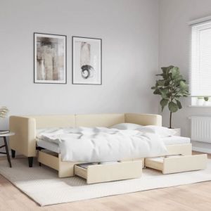 VidaXL Lit de jour avec gigogne et tiroirs crème 90x200 cm tissu 3196618