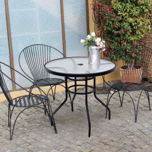 Table de jardin Coast avec chapeau de parapluie - Verre trempé - Structure en fer - 81 x 81 x 71 cm - Noir