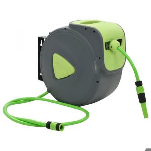 Enrouleur de tuyau darrosage - Non spécifié - 30+2 m - Mécanisme rétractable - Buse ajustable - Fixation murale