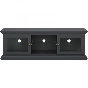 Ebuy24 - Venedig Meuble tv 2 portes vitr&eacute;es et 1 tablette en verre, gris mat.