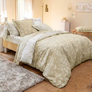 Housse de couette motifs feuilles bicolore beige DIANA