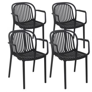 Oviala Lot de 4 fauteuils en plastique noir