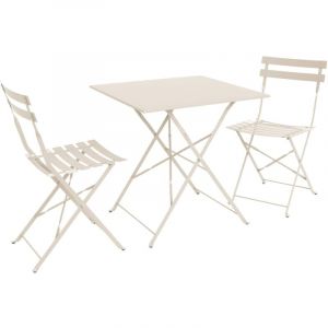 Table de jardin bistrot pliable rectangulaire 70 x 70cm. avec deux chaises pliantes. acier thermolaqué